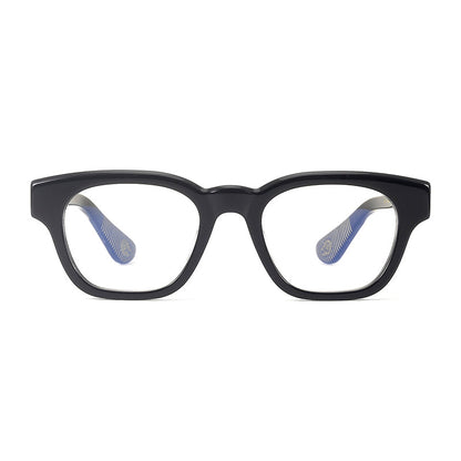 
Monturas de gafas rectangulares de acetato y titanio con esquinas redondeadas y detalles estampados en las varillas - Imagen 7