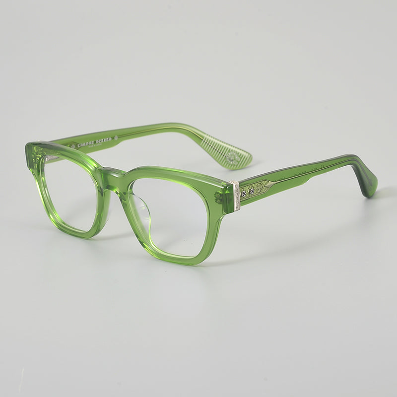 
Monturas de gafas rectangulares de acetato y titanio con esquinas redondeadas y detalles estampados en las varillas - Verde transparente