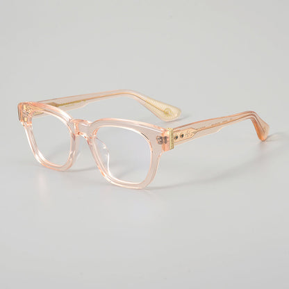 
Monturas de gafas rectangulares de acetato y titanio con esquinas redondeadas y detalles estampados en las varillas - Imagen 9