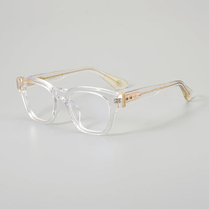 
Monturas de gafas rectangulares de acetato y titanio con esquinas redondeadas y detalles estampados en las varillas - Imagen 10