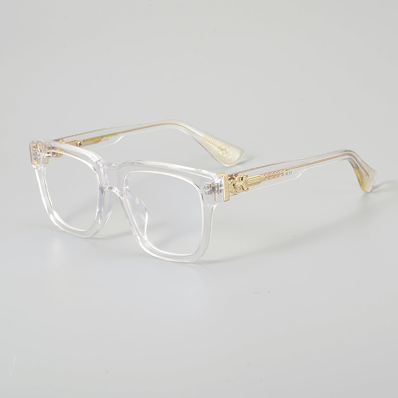 
Monturas de gafas rectangulares de acetato con aros completos esculpidos y paneles decorativos en las varillas
