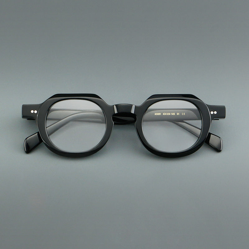 
Monturas de gafas vintage redondas de acetato, puente de cerradura profundo y detalles de remaches sutiles