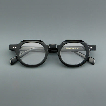 
Monturas de gafas vintage redondas de acetato, puente de cerradura profundo y detalles de remaches sutiles - Imagen 2
