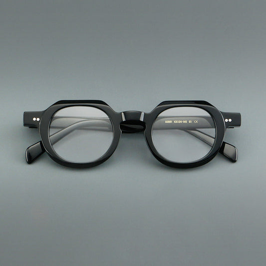 Monturas de gafas vintage redondas de acetato, puente de cerradura profundo y detalles de remaches sutiles