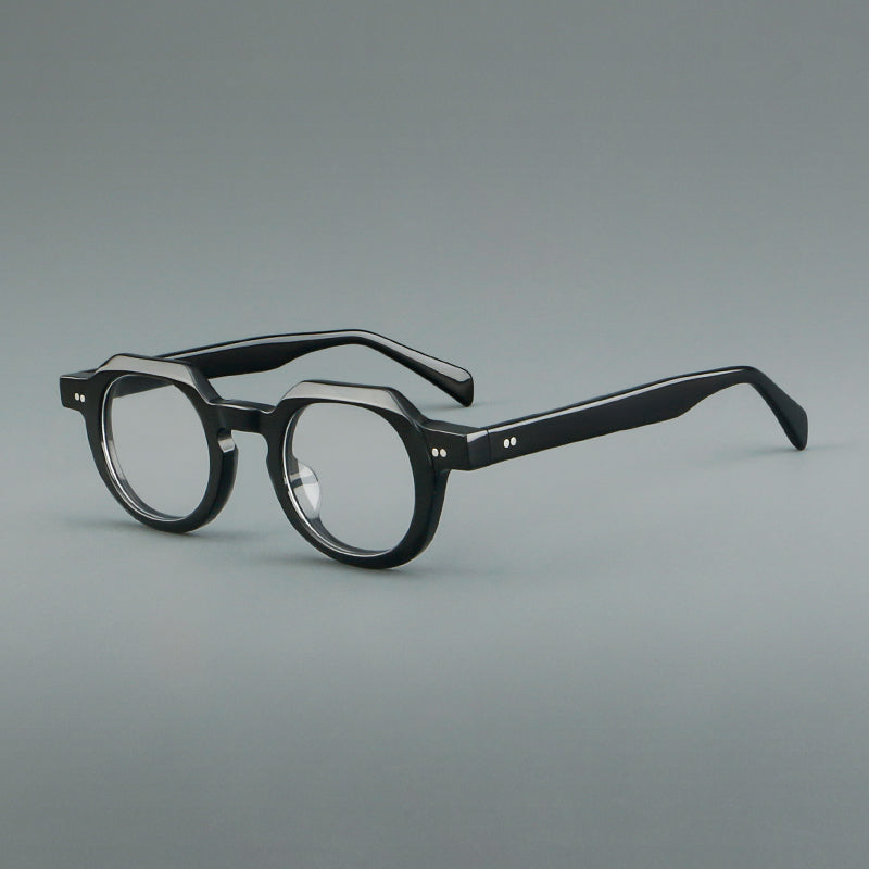 
Monturas de gafas vintage redondas de acetato, puente de cerradura profundo y detalles de remaches sutiles
