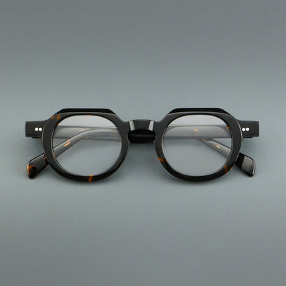 
Monturas de gafas vintage redondas de acetato, puente de cerradura profundo y detalles de remaches sutiles - Imagen 3