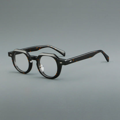 
Monturas de gafas vintage redondas de acetato, puente de cerradura profundo y detalles de remaches sutiles - Imagen 4