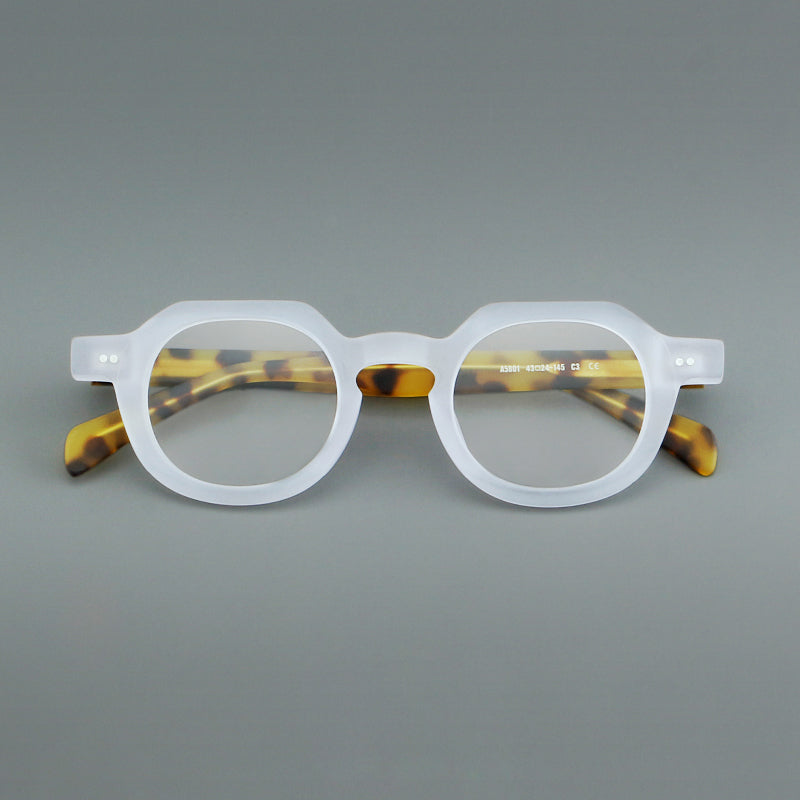 
Monturas de gafas vintage redondas de acetato, puente de cerradura profundo y detalles de remaches sutiles