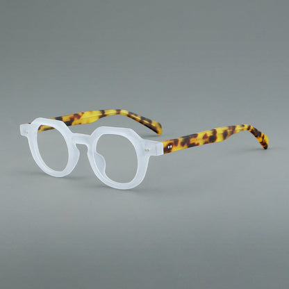 
Monturas de gafas vintage redondas de acetato, puente de cerradura profundo y detalles de remaches sutiles - Imagen 6