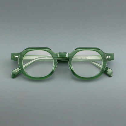 
Monturas de gafas vintage redondas de acetato, puente de cerradura profundo y detalles de remaches sutiles - Imagen 7