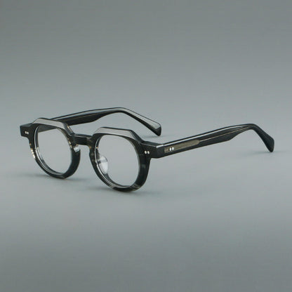 
Monturas de gafas vintage redondas de acetato, puente de cerradura profundo y detalles de remaches sutiles - Imagen 8