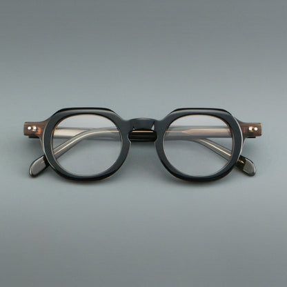 
Monturas de gafas vintage redondas de acetato, puente de cerradura profundo y detalles de remaches sutiles - Imagen 9