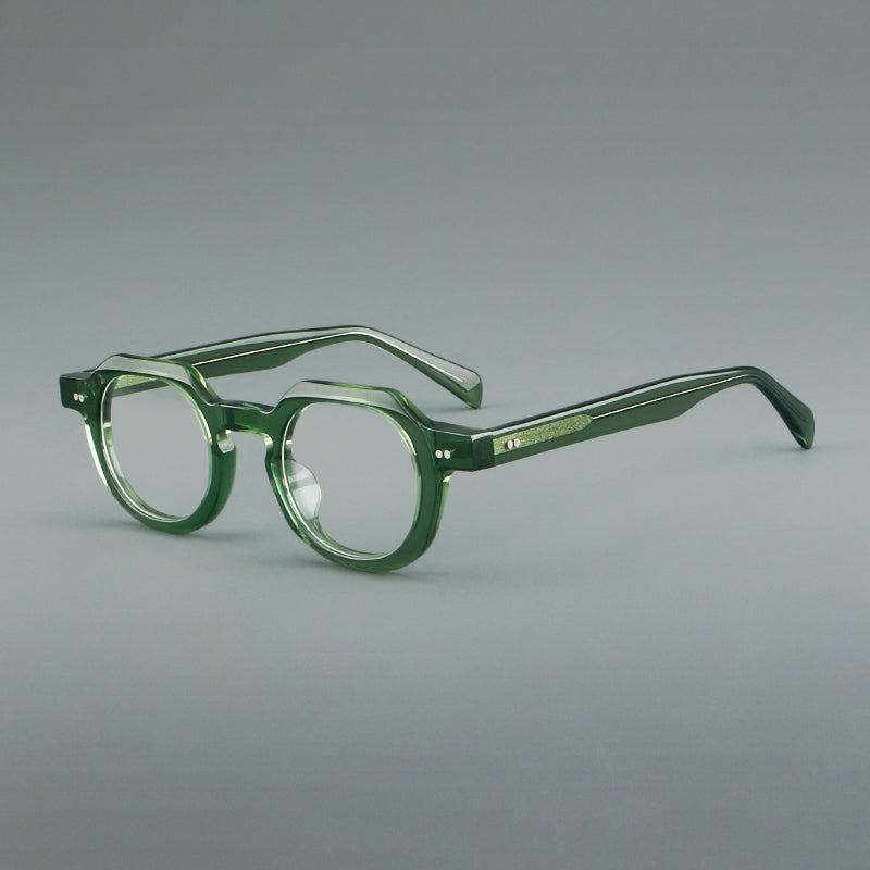 
Monturas de gafas vintage redondas de acetato, puente de cerradura profundo y detalles de remaches sutiles - Verde