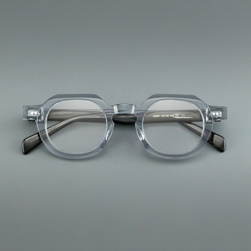 
Monturas de gafas vintage redondas de acetato, puente de cerradura profundo y detalles de remaches sutiles