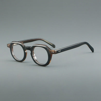 
Monturas de gafas vintage redondas de acetato, puente de cerradura profundo y detalles de remaches sutiles - Imagen 12