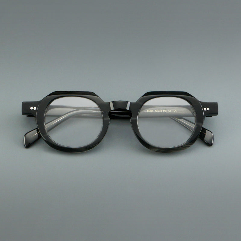 
Monturas de gafas vintage redondas de acetato, puente de cerradura profundo y detalles de remaches sutiles