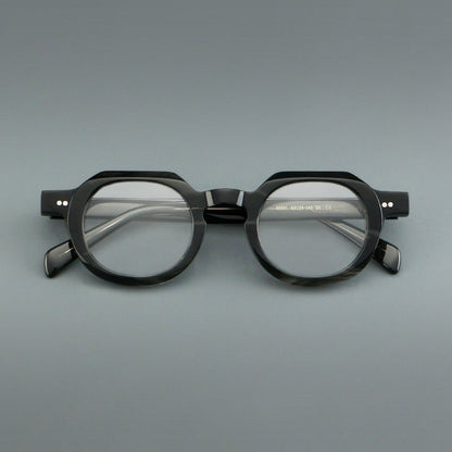 
Monturas de gafas vintage redondas de acetato, puente de cerradura profundo y detalles de remaches sutiles - Imagen 13