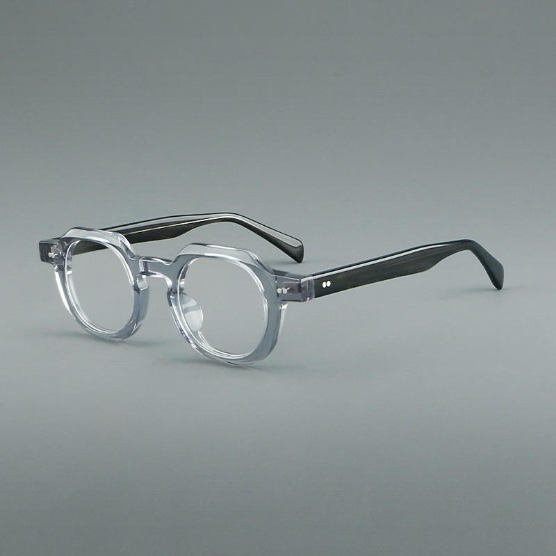 
Monturas de gafas vintage redondas de acetato, puente de cerradura profundo y detalles de remaches sutiles