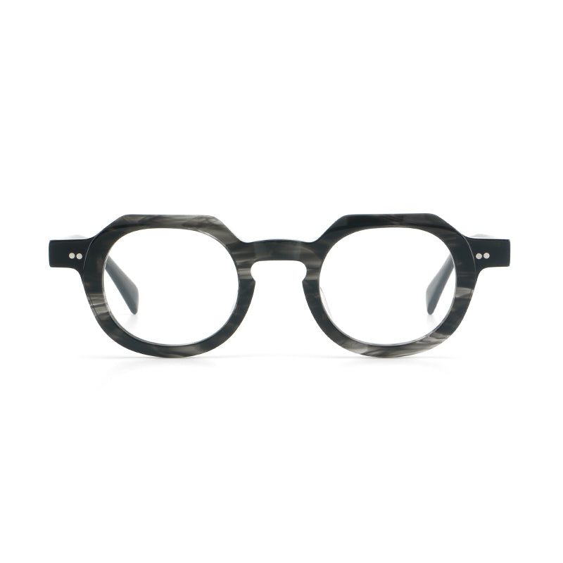 
Monturas de gafas vintage redondas de acetato, puente de cerradura profundo y detalles de remaches sutiles - Imagen 15