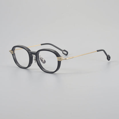 
Monturas de gafas redondas retro de aleación de titanio con línea de cejas curva y detalles laterales de metal