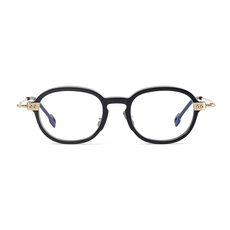 
Monturas de gafas redondas retro de aleación de titanio con línea de cejas curva y detalles laterales de metal - Imagen 5