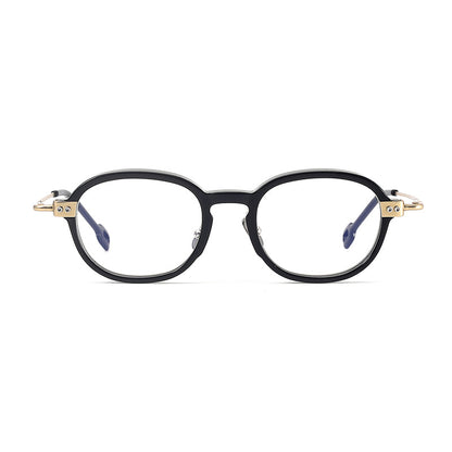 
Monturas de gafas redondas retro de aleación de titanio con línea de cejas curva y detalles laterales de metal - Imagen 5