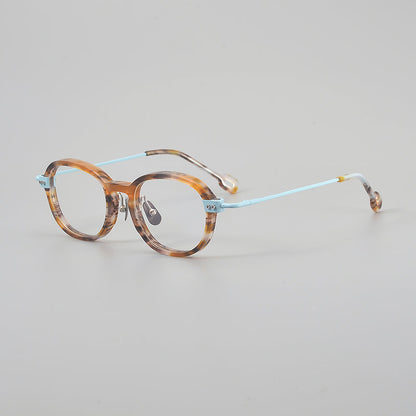 
Monturas de gafas redondas retro de aleación de titanio con línea de cejas curva y detalles laterales de metal - Imagen 9