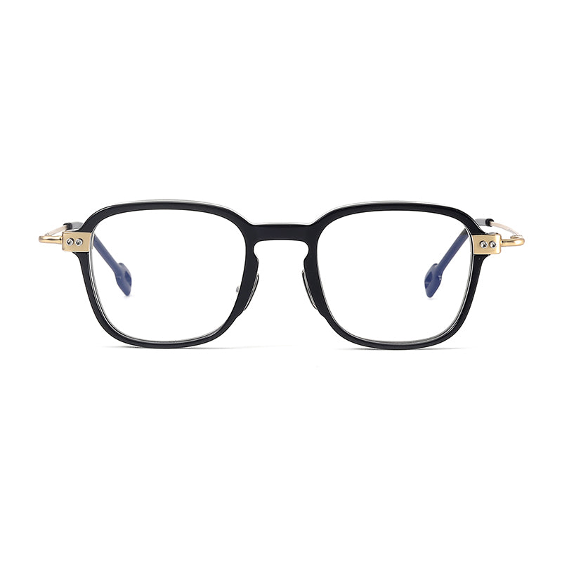 
Monturas de gafas retro cuadradas de titanio con aros completos redondeados y patillas detalladas