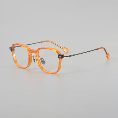 
Monturas de gafas retro cuadradas de titanio con aros completos redondeados y patillas detalladas - Imagen 8