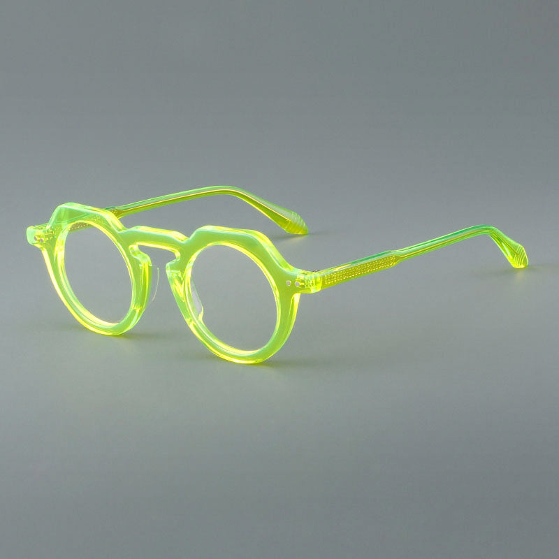 
Monturas de acetato geométricas, línea de cejas angular y puente de ojo de cerradura profundo - Amarillo neón