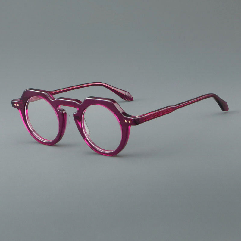 
Monturas de acetato geométricas, línea de cejas angular y puente de ojo de cerradura profundo - Morado