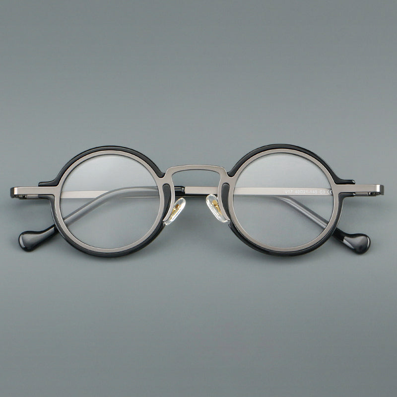 
Monturas de gafas redondas de acetato hechas a mano con bordes circulares superpuestos y puente esculpido - Imagen 3