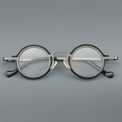 
Monturas de gafas redondas de acetato hechas a mano con bordes circulares superpuestos y puente esculpido - Imagen 3