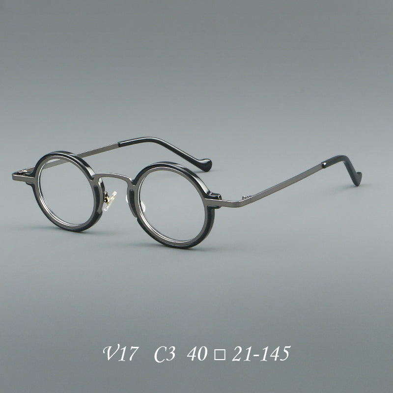 
Monturas de gafas redondas de acetato hechas a mano con bordes circulares superpuestos y puente esculpido