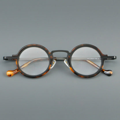 
Monturas de gafas redondas de acetato hechas a mano con bordes circulares superpuestos y puente esculpido - Imagen 5
