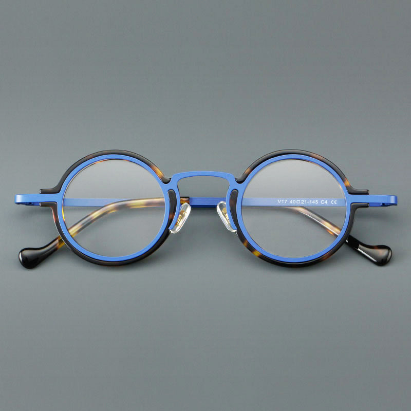 
Monturas de gafas redondas de acetato hechas a mano con bordes circulares superpuestos y puente esculpido