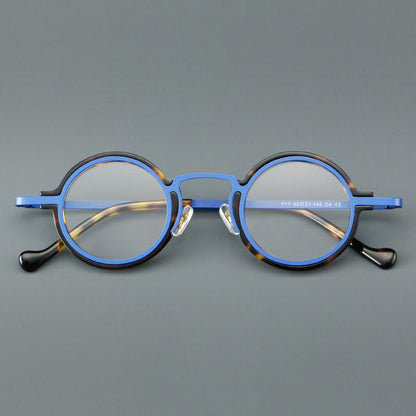 
Monturas de gafas redondas de acetato hechas a mano con bordes circulares superpuestos y puente esculpido - Imagen 7