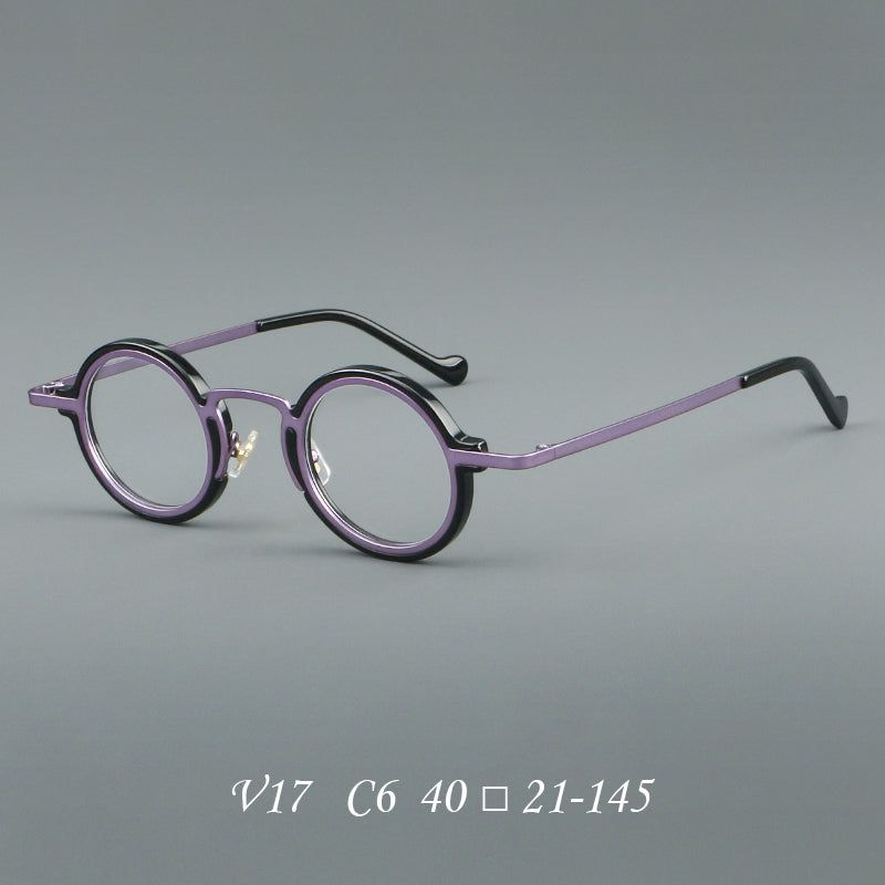 
Monturas de gafas redondas de acetato hechas a mano con bordes circulares superpuestos y puente esculpido