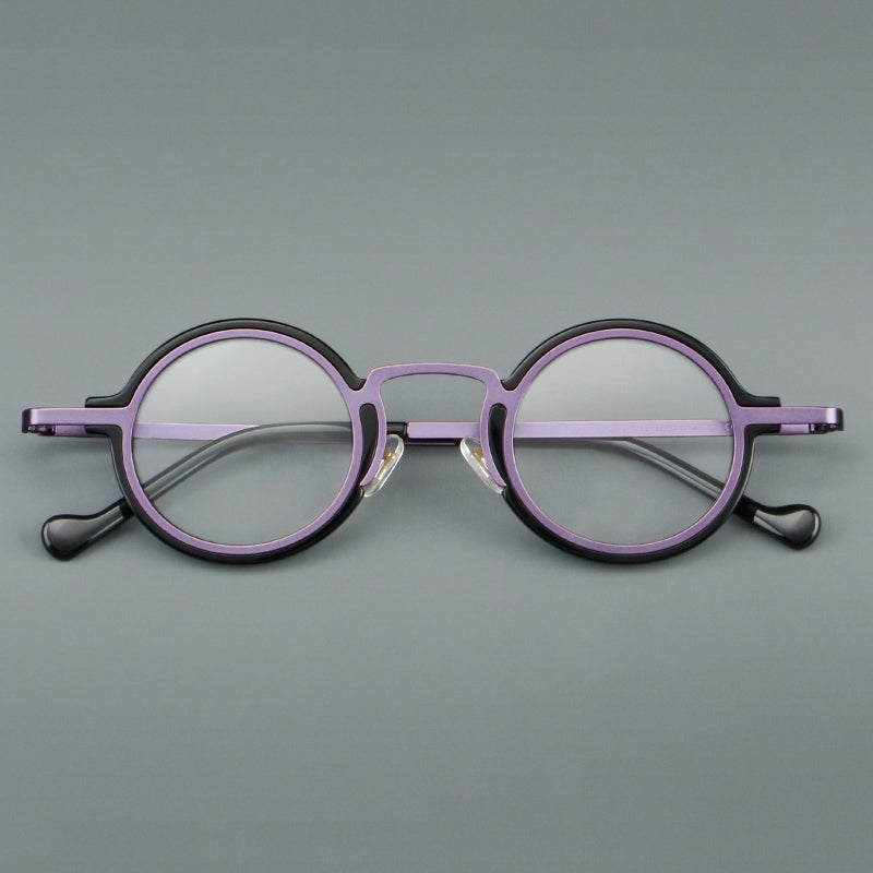 
Monturas de gafas redondas de acetato hechas a mano con bordes circulares superpuestos y puente esculpido - Imagen 9