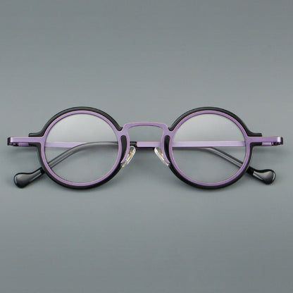 
Monturas de gafas redondas de acetato hechas a mano con bordes circulares superpuestos y puente esculpido - Imagen 9