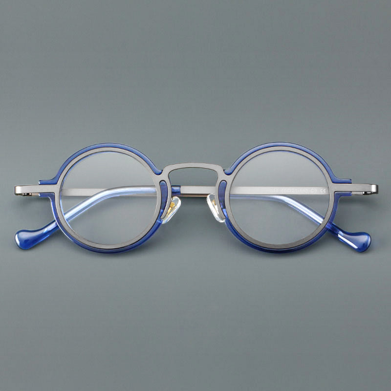 
Monturas de gafas redondas de acetato hechas a mano con bordes circulares superpuestos y puente esculpido
