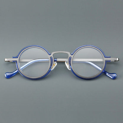 
Monturas de gafas redondas de acetato hechas a mano con bordes circulares superpuestos y puente esculpido - Imagen 11