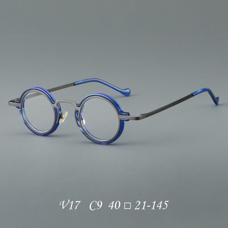 
Monturas de gafas redondas de acetato hechas a mano con bordes circulares superpuestos y puente esculpido