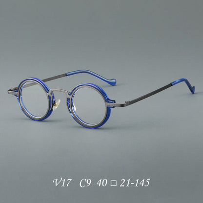 
Monturas de gafas redondas de acetato hechas a mano con bordes circulares superpuestos y puente esculpido - Imagen 12