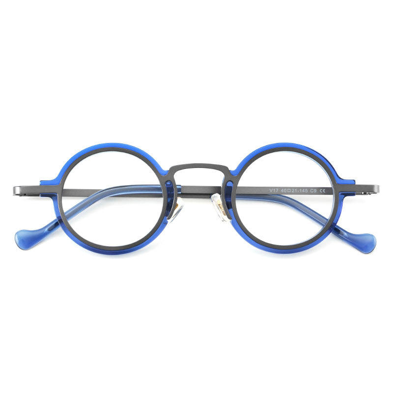 
Monturas de gafas redondas de acetato hechas a mano con bordes circulares superpuestos y puente esculpido - Imagen 13