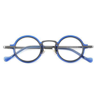 
Monturas de gafas redondas de acetato hechas a mano con bordes circulares superpuestos y puente esculpido - Imagen 13