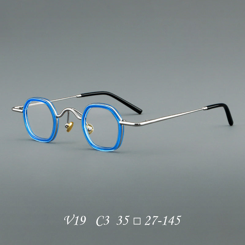 
Monturas de gafas redondas geométricas vintage con puente arqueado elevado y almohadillas nasales - Azul y plateado
