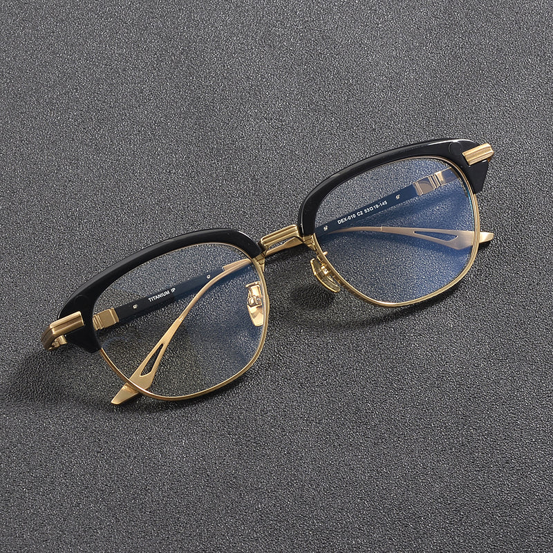 
Monturas de gafas retro Browline de titanio con aros rectangulares redondeados y marco inferior de metal - Imagen 2