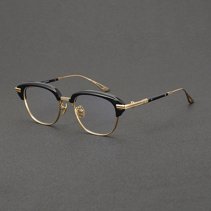 
Monturas de gafas retro Browline de titanio con aros rectangulares redondeados y marco inferior de metal - Imagen 3
