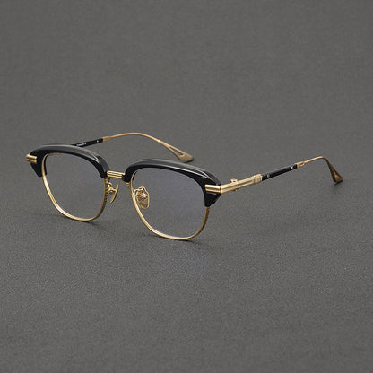 
Monturas de gafas retro Browline de titanio con aros rectangulares redondeados y marco inferior de metal - Imagen 3